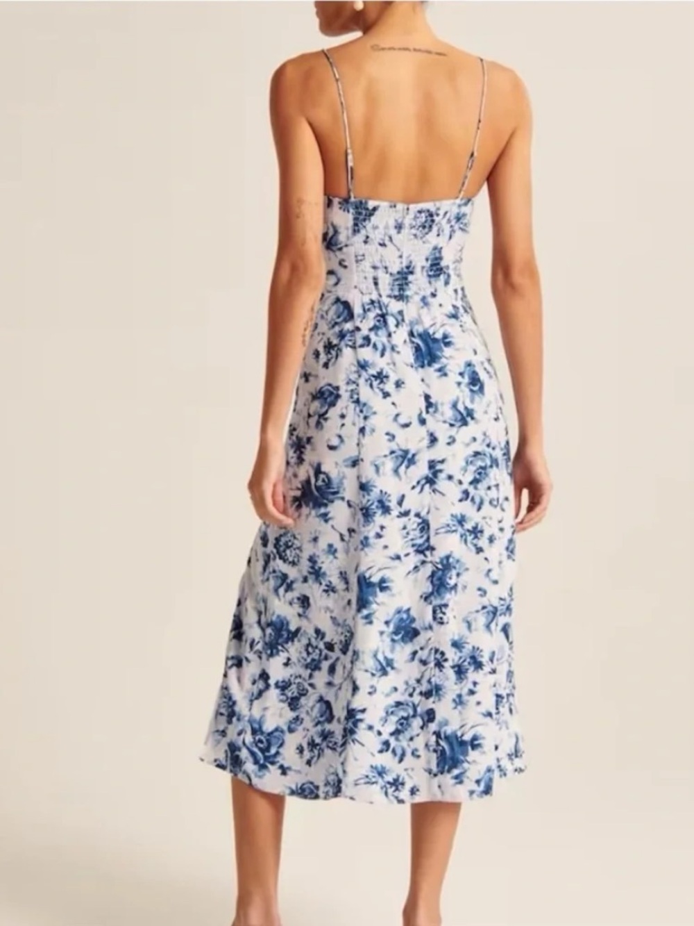 Abercrombie & Fitch Blue White Floral Bustier Sweetheart Slip Midi Dress Slit - Picture 3 of 14